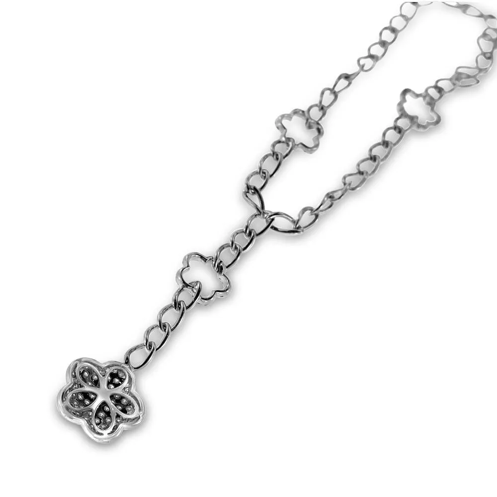 18K White Gold Necklace with Floral Diamond Pendant And Round Cut Diamonds 1.50CT