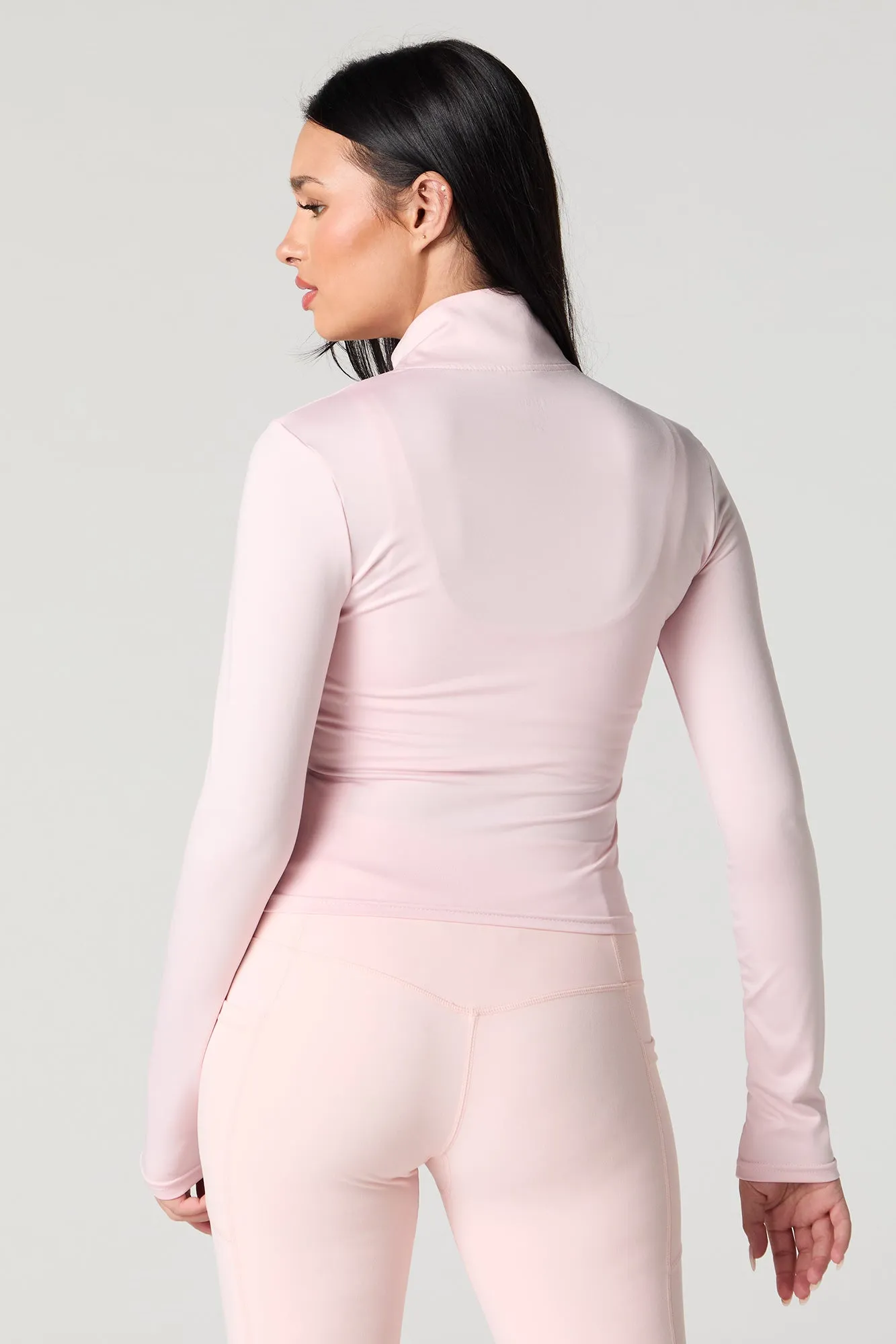 Active Soft Zip-Up Mock Neck Long Sleeve Top