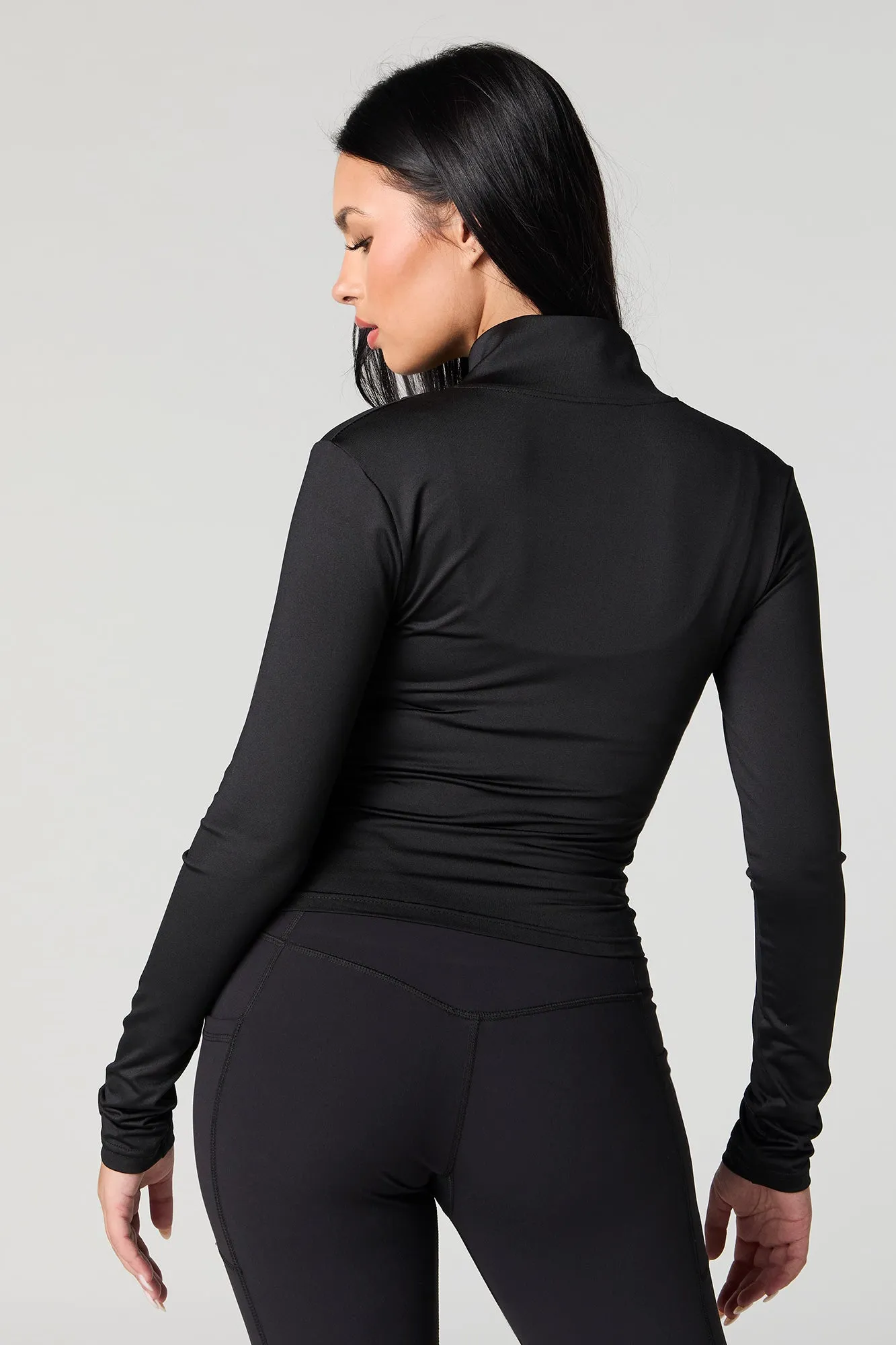 Active Soft Zip-Up Mock Neck Long Sleeve Top