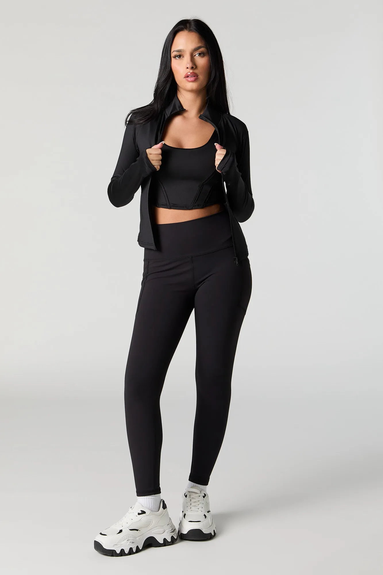 Active Soft Zip-Up Mock Neck Long Sleeve Top