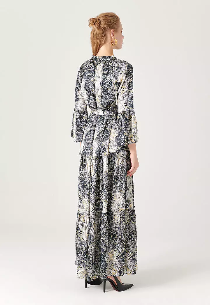 All Over Snake Printed Tiered Dress