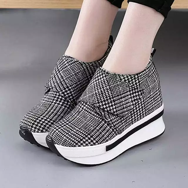 AshoreShop Womens High Platform Plaid Wrap Sneaker Shoes