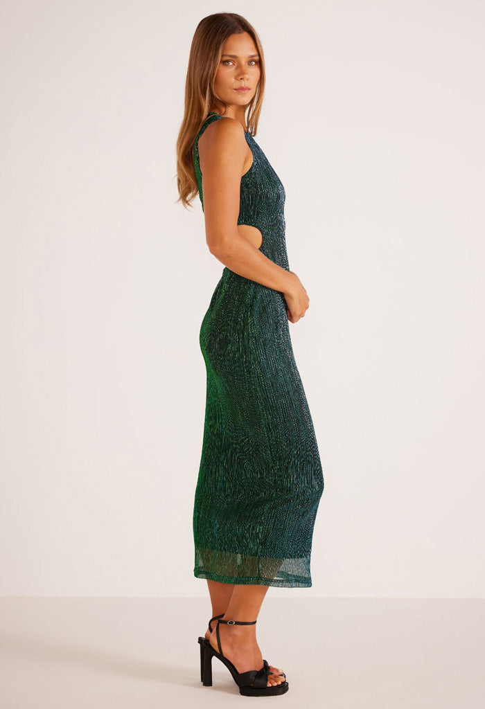 Astrid Cutout Midi Dress-Emerald