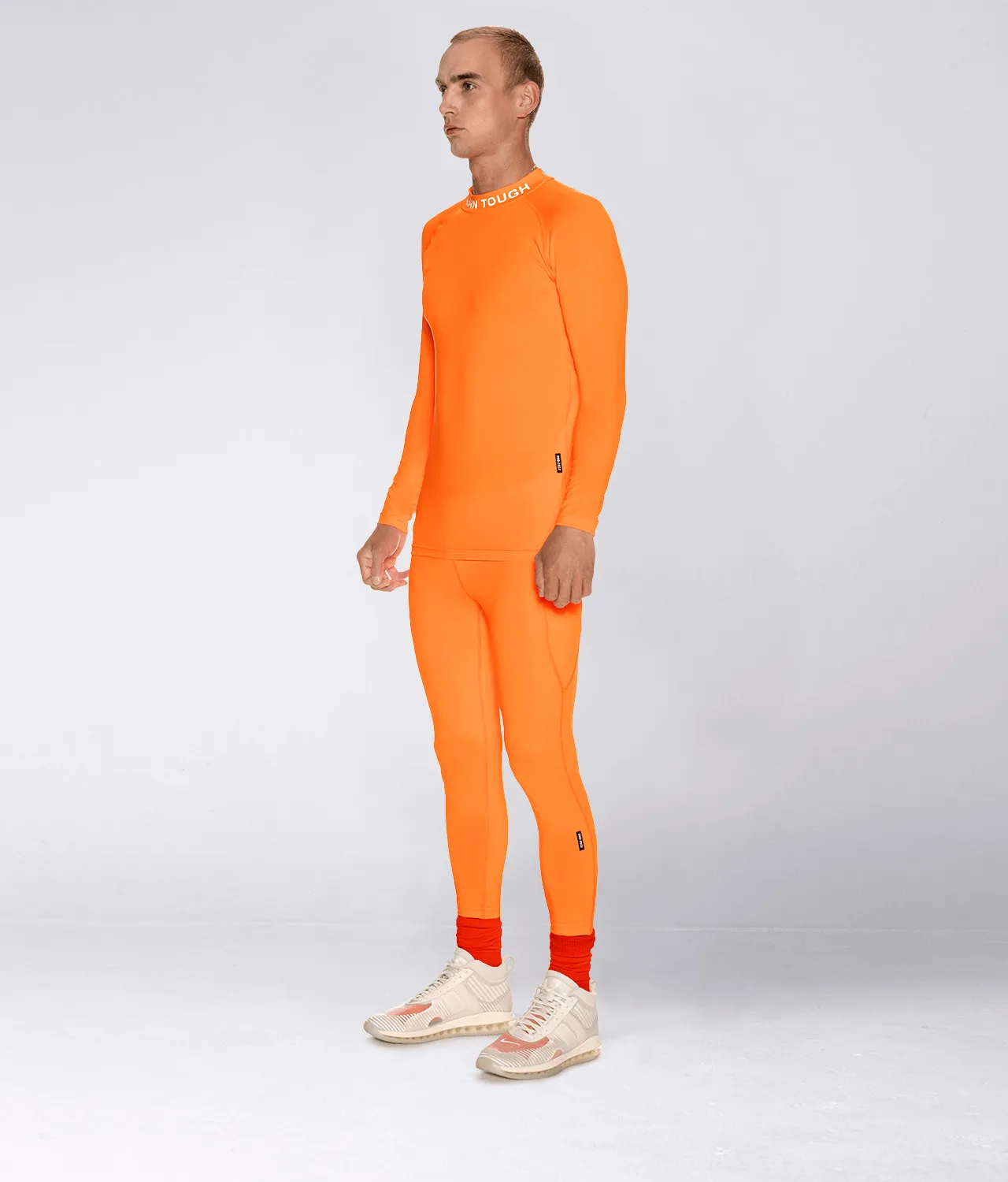 Born Tough Mock Neck Long Sleeve Compression Athletic Shirt For Men Orange