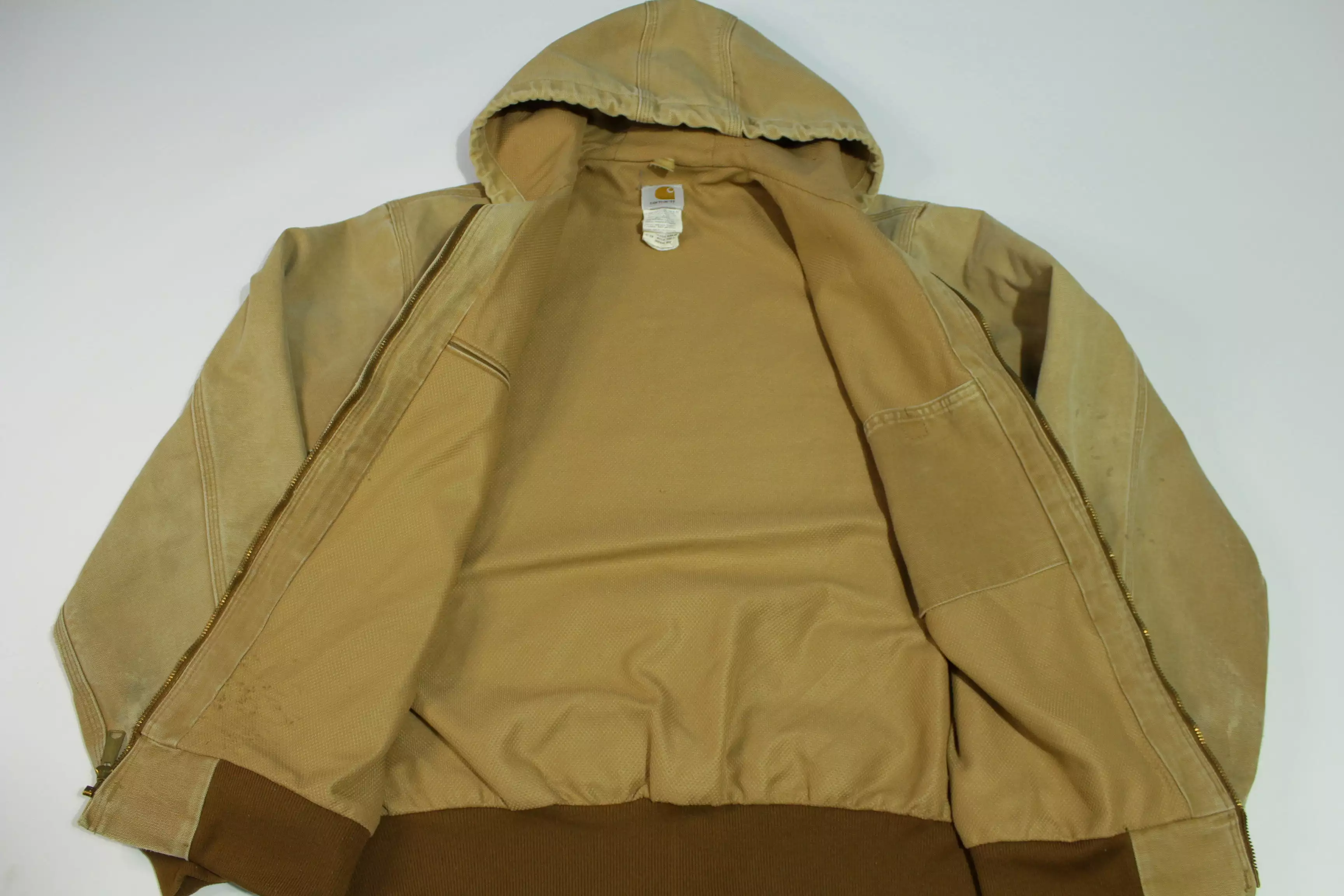 Carhartt J131 BRN Thermal Lined Canvas Made in USA Hooded Work Jacket