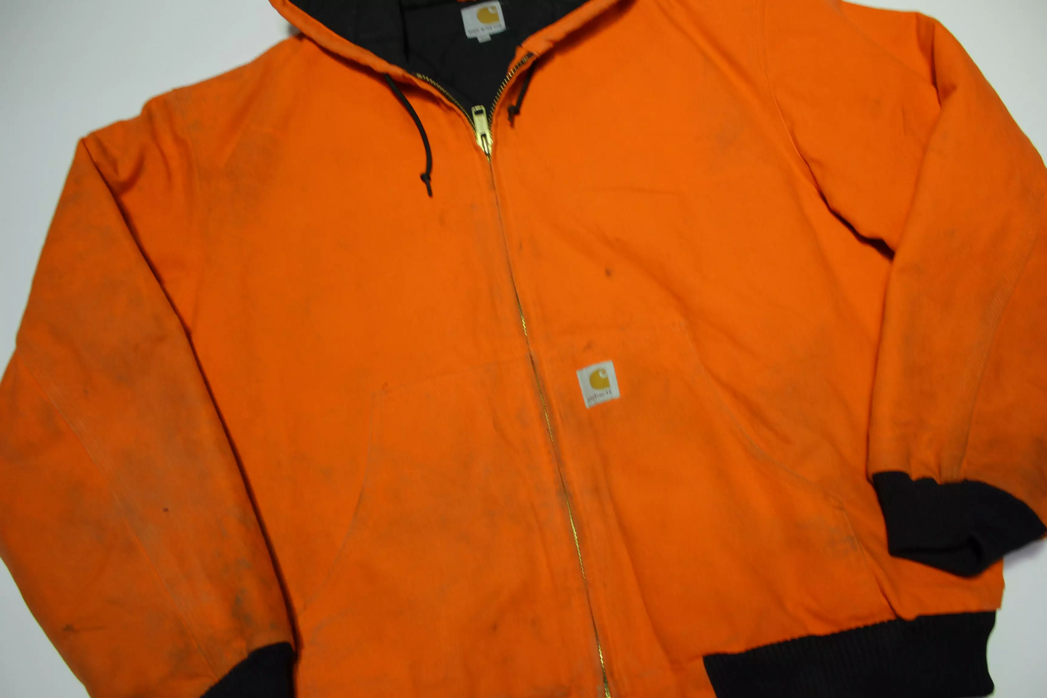 Carhartt J140 BLZ Blaze Orange Hooded Insulated Quilt Lined USA Made Work Jacket