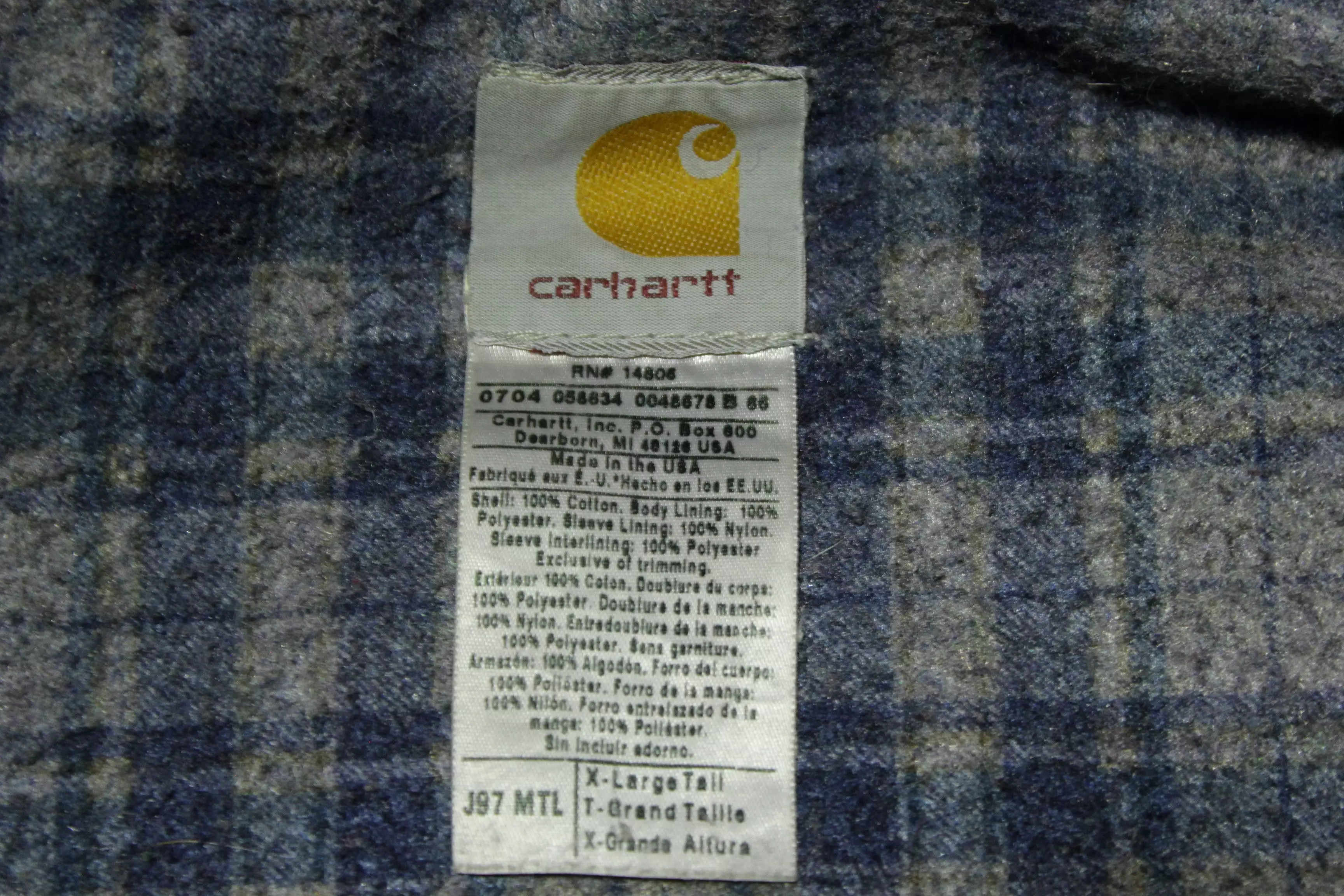 Carhartt J97 MTL Gray Vintage Flannel Lined Detroit XL Made in USA Work Jacket