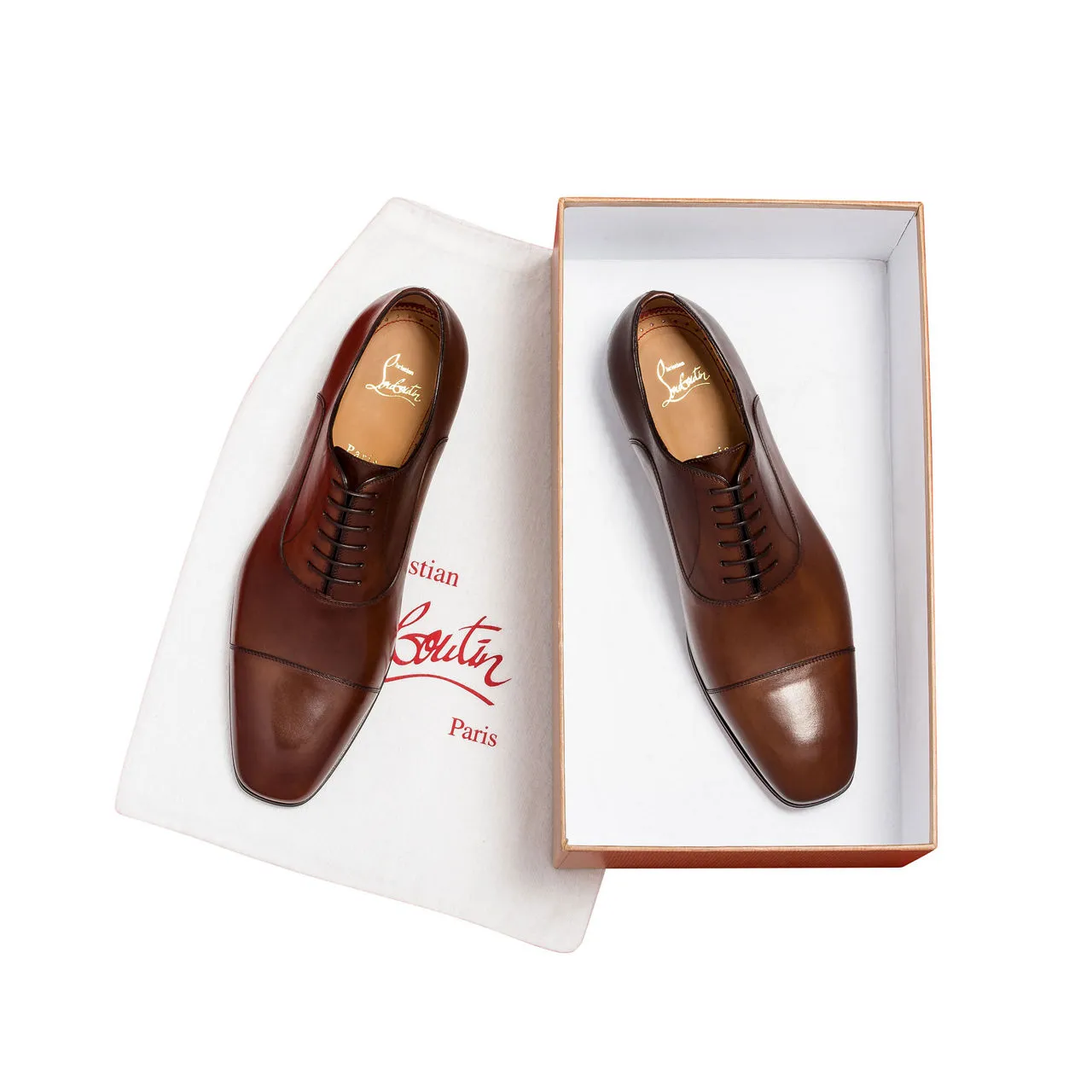 CHRISTIAN LOUBOUTIN Greggo Patine Leather Oxford Shoes - Brown