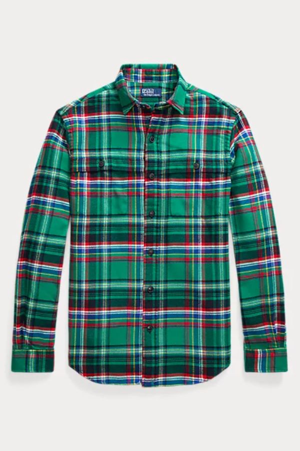 Classic Fit Suede-Patch Plaid Workshirt