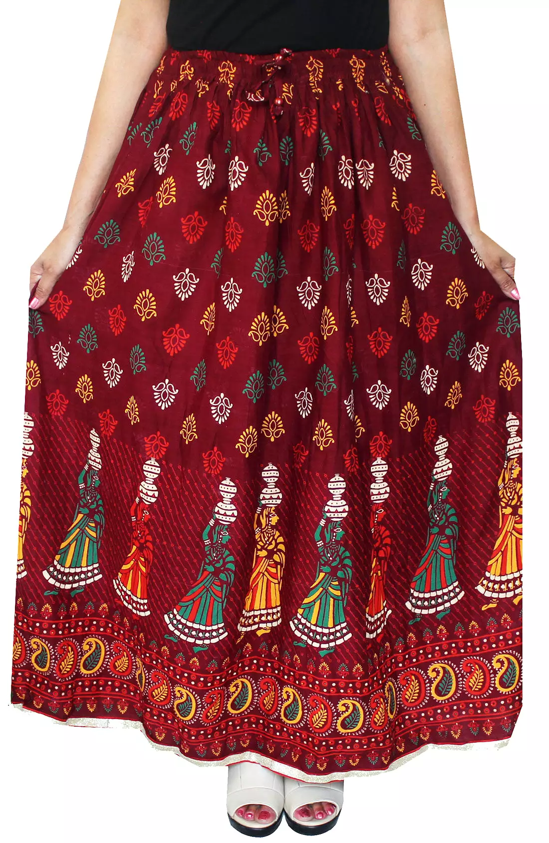 Cotton Printed Indian Long Skirt Maxi India Clothes (Maroon)