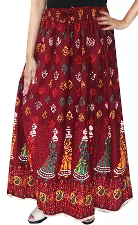 Cotton Printed Indian Long Skirt Maxi India Clothes (Maroon)