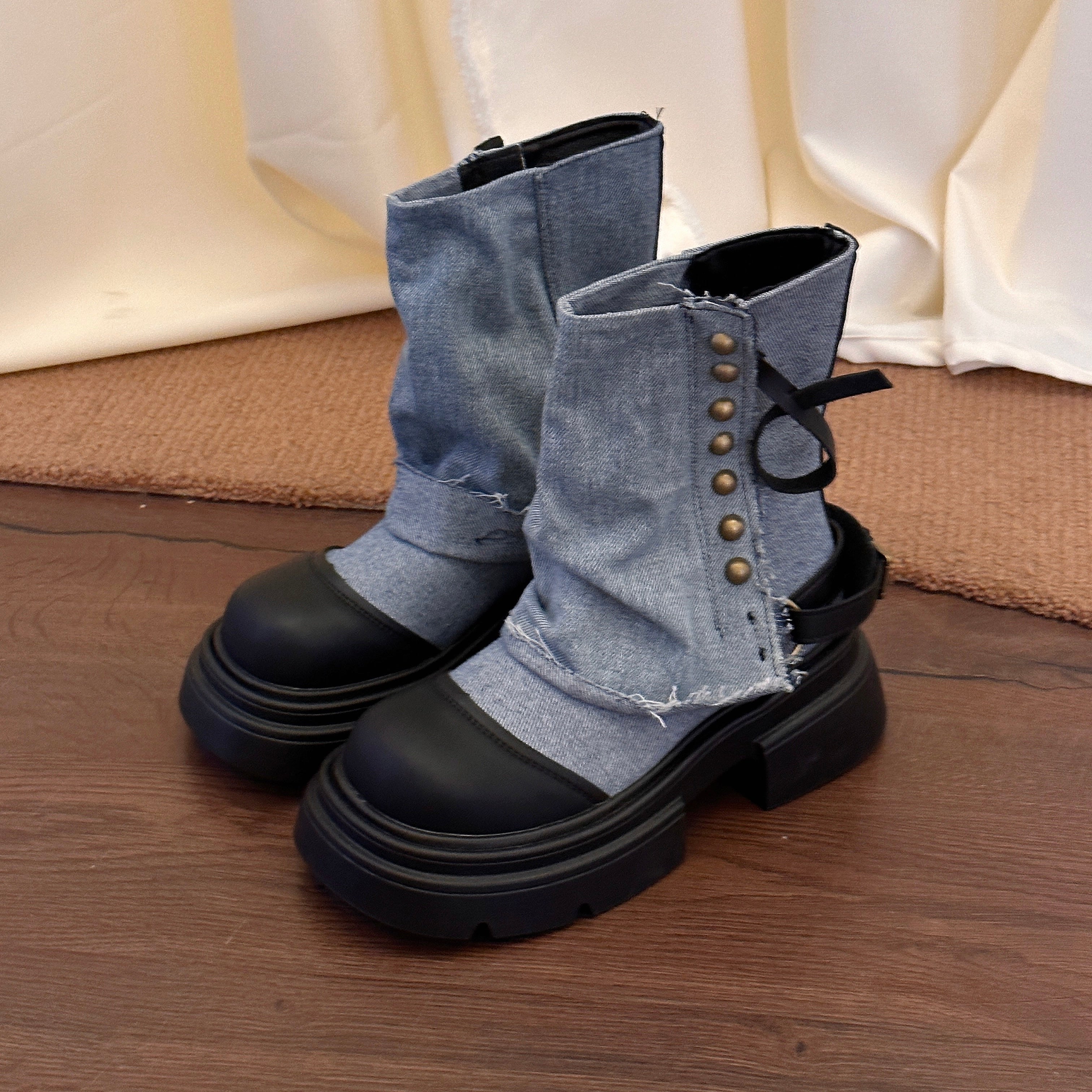 Denim Tube Boots