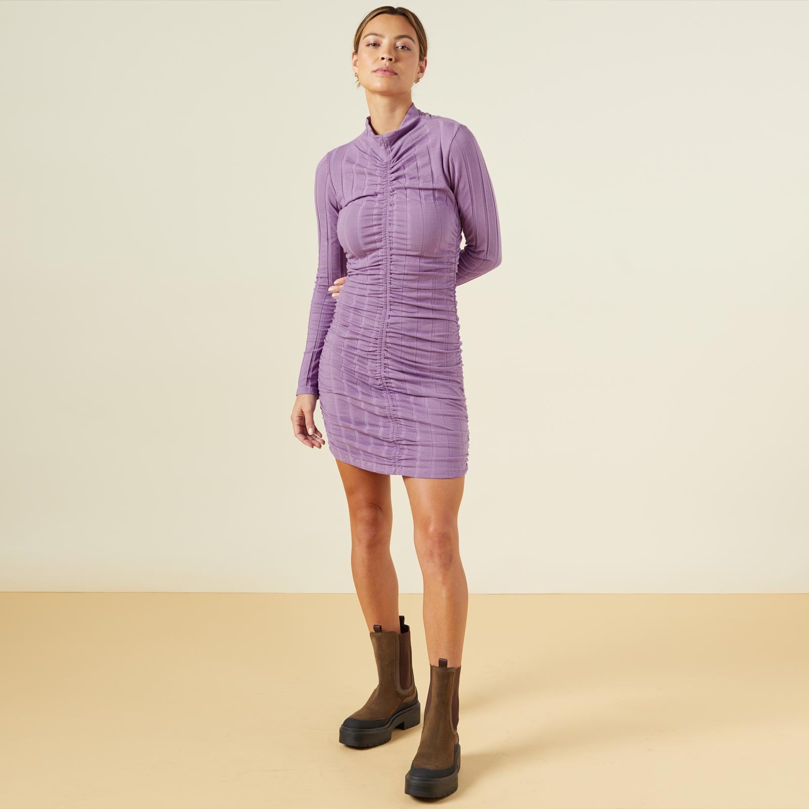 Flat Rib Mock Shirred Dress