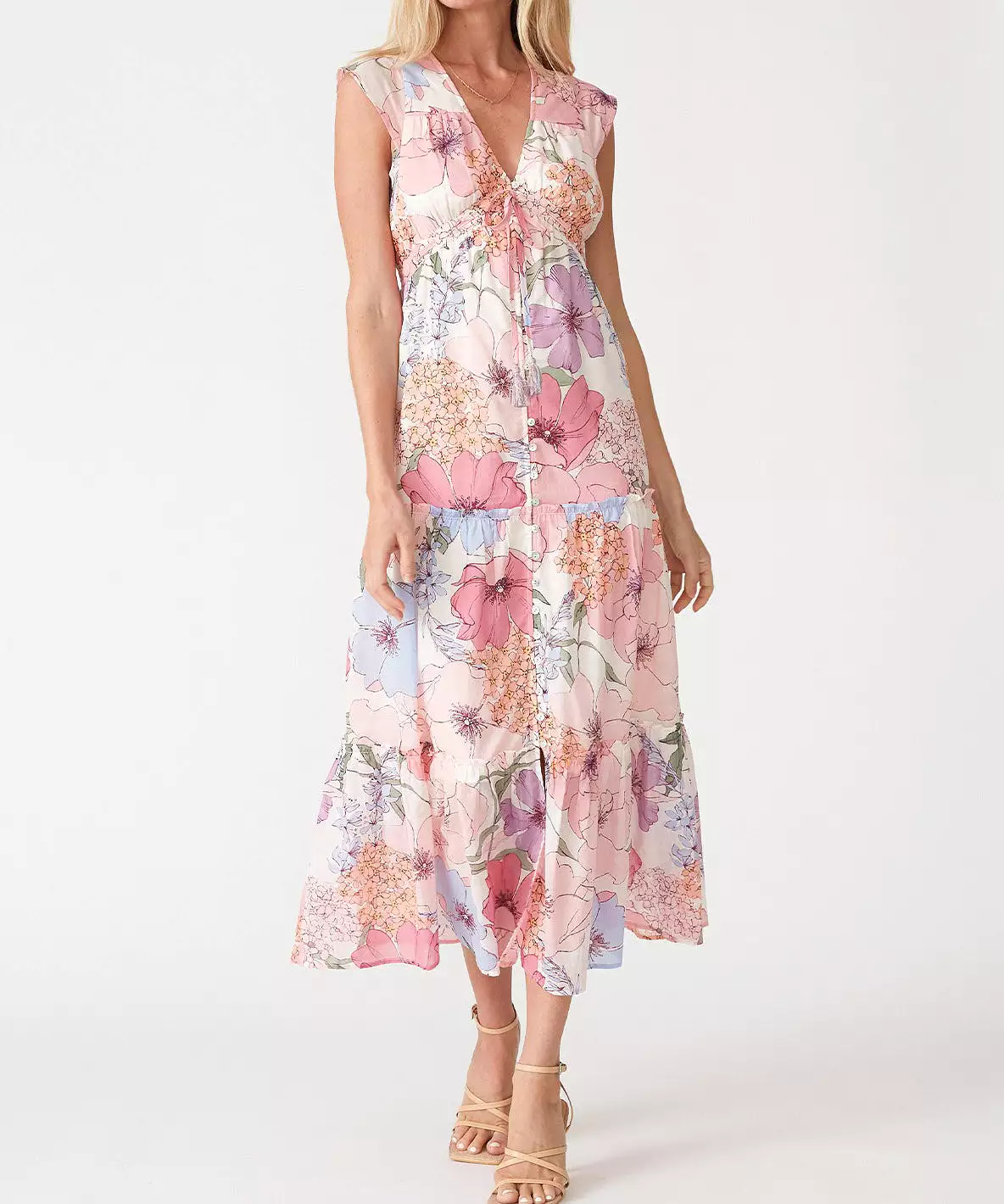 Floral Tiered Maxi Dress - Ivory/Natural