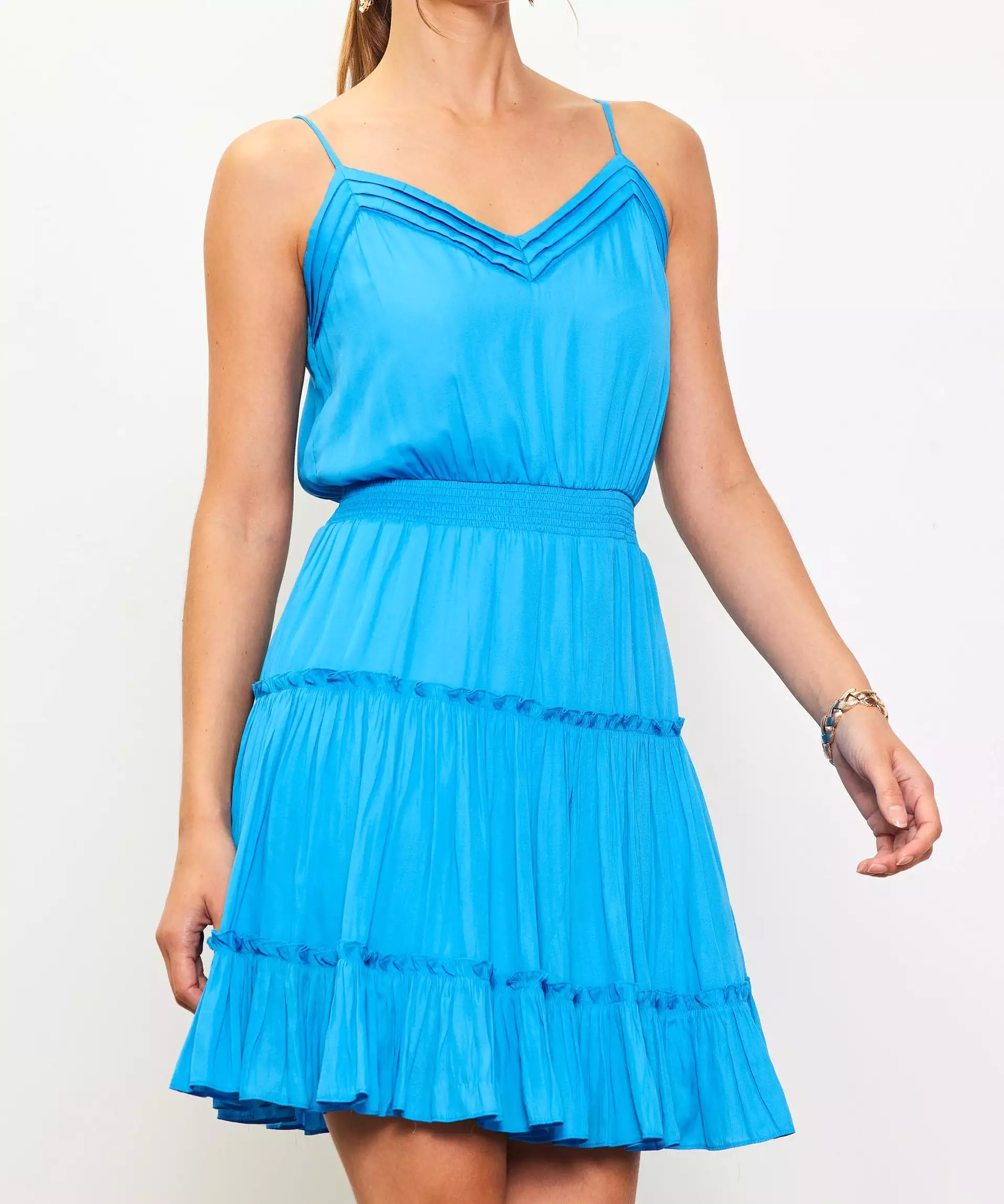 Front Neck Detail Cami Dress - Malibu Blue