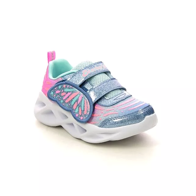 Girls Skechers Trainers Blue Turqoise Strap Light Up Twisty Brights 302754N BLTQ