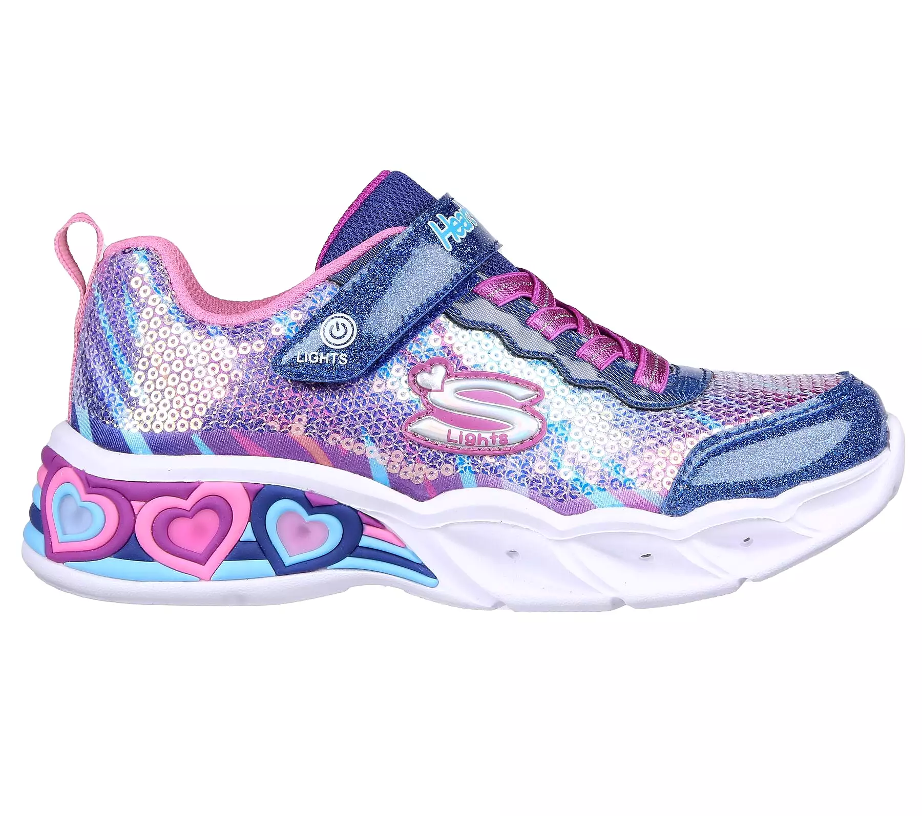 Girls Skechers Trainers Navy Multi Strap Light Up Hearts 302313L NVMT