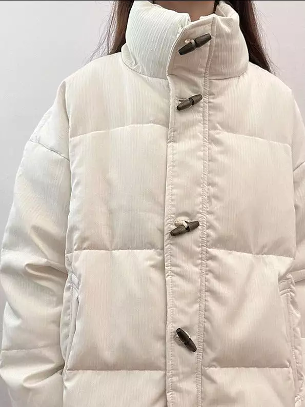 Horn Button Stand Collar Down Jacket Women's Winter New Loose Warm Cotton Jacket Trendy