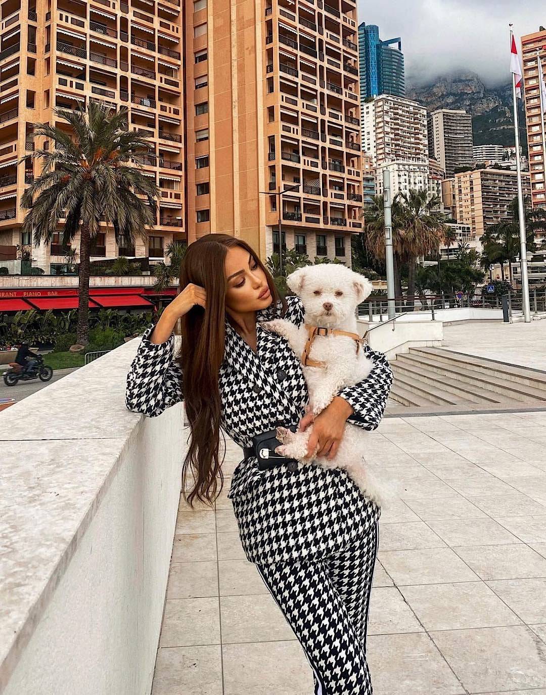 Houndstooth Long Sleeve Outerwear Belted Jacket