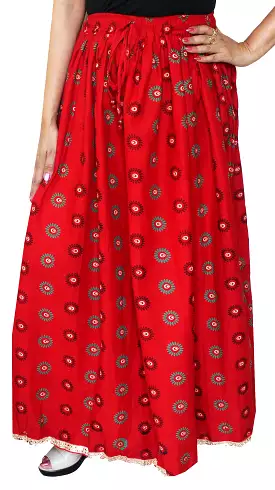 Indian Long Skirt Cotton Maxi Indian Womens Clothing (Red)