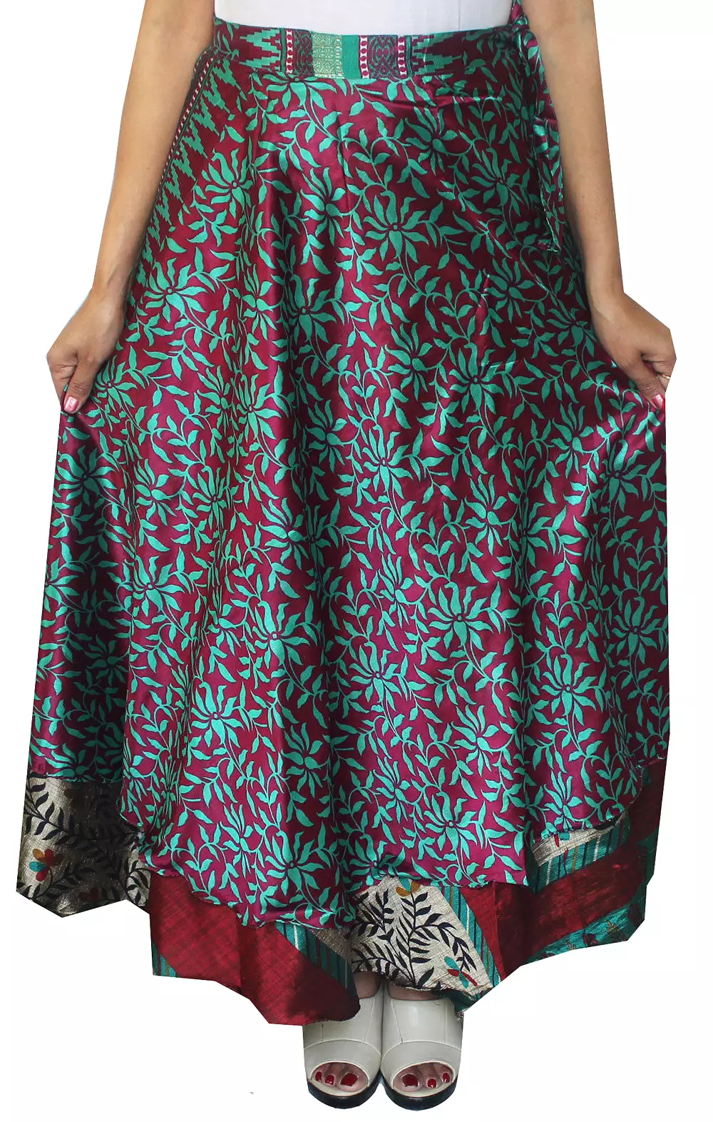 Indian Sari Magic Women's Wrap Around Long Skirt Wholesale 2 Pcs Lot Two Layers