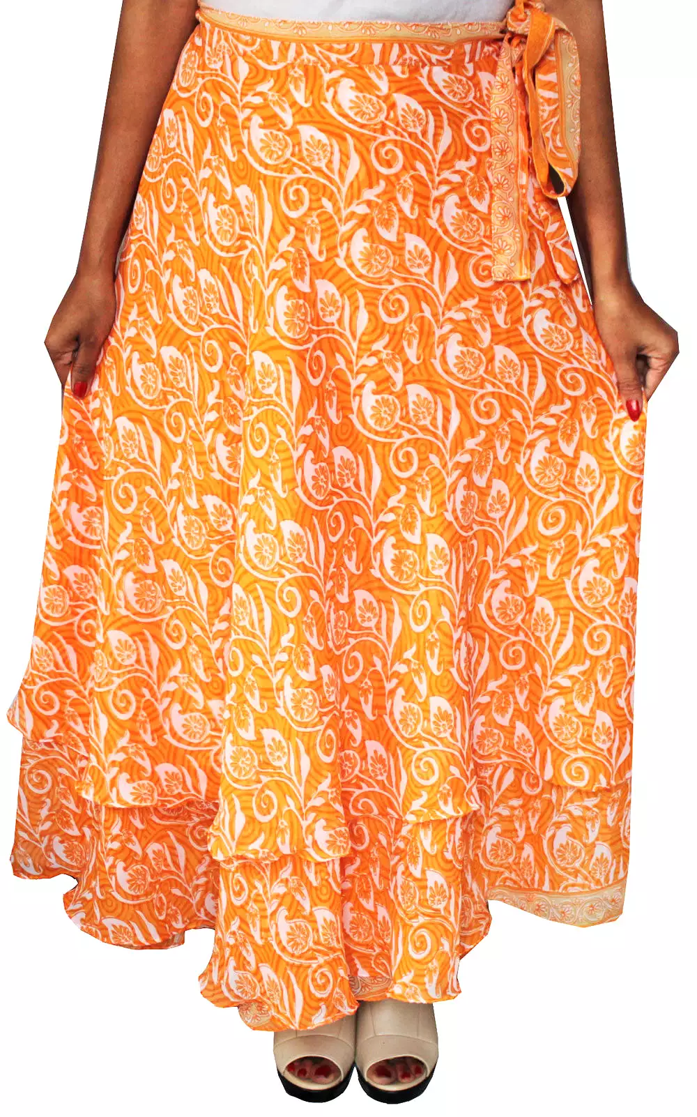 Indian Skirt Womens Long Wrap Around India Clothing (Orange)