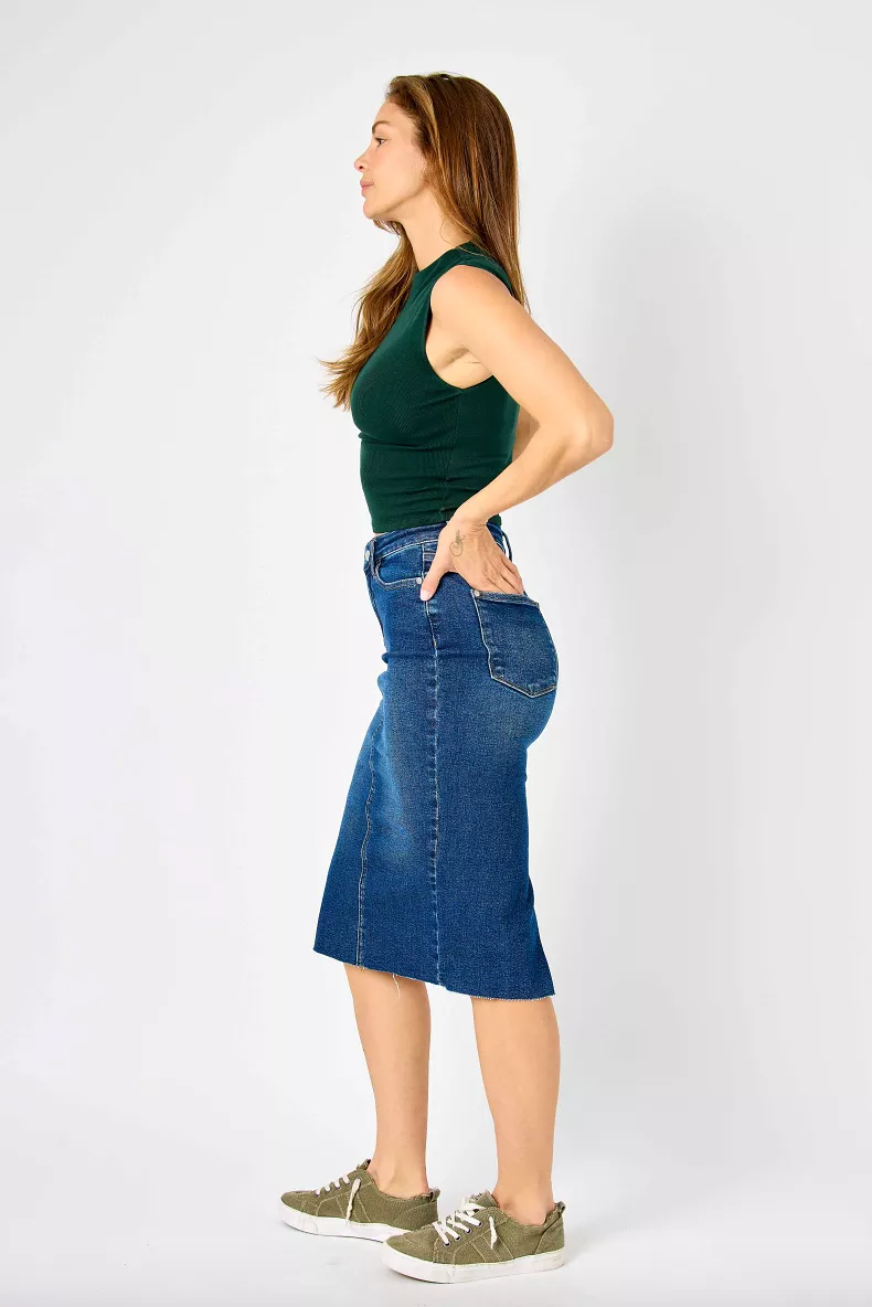 Judy Blue Denim Back Slit Raw Hem Skirt