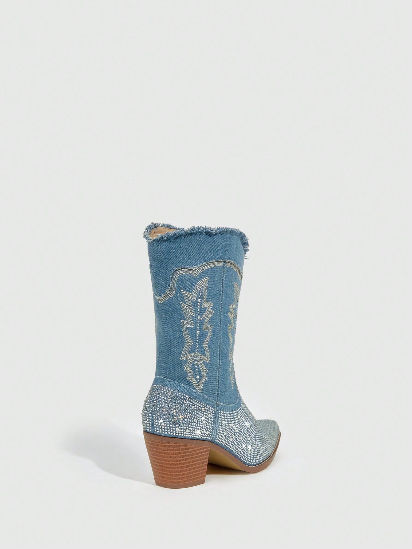 Ladies' Fashionable Rhinestone Decorated Denim Western Boots