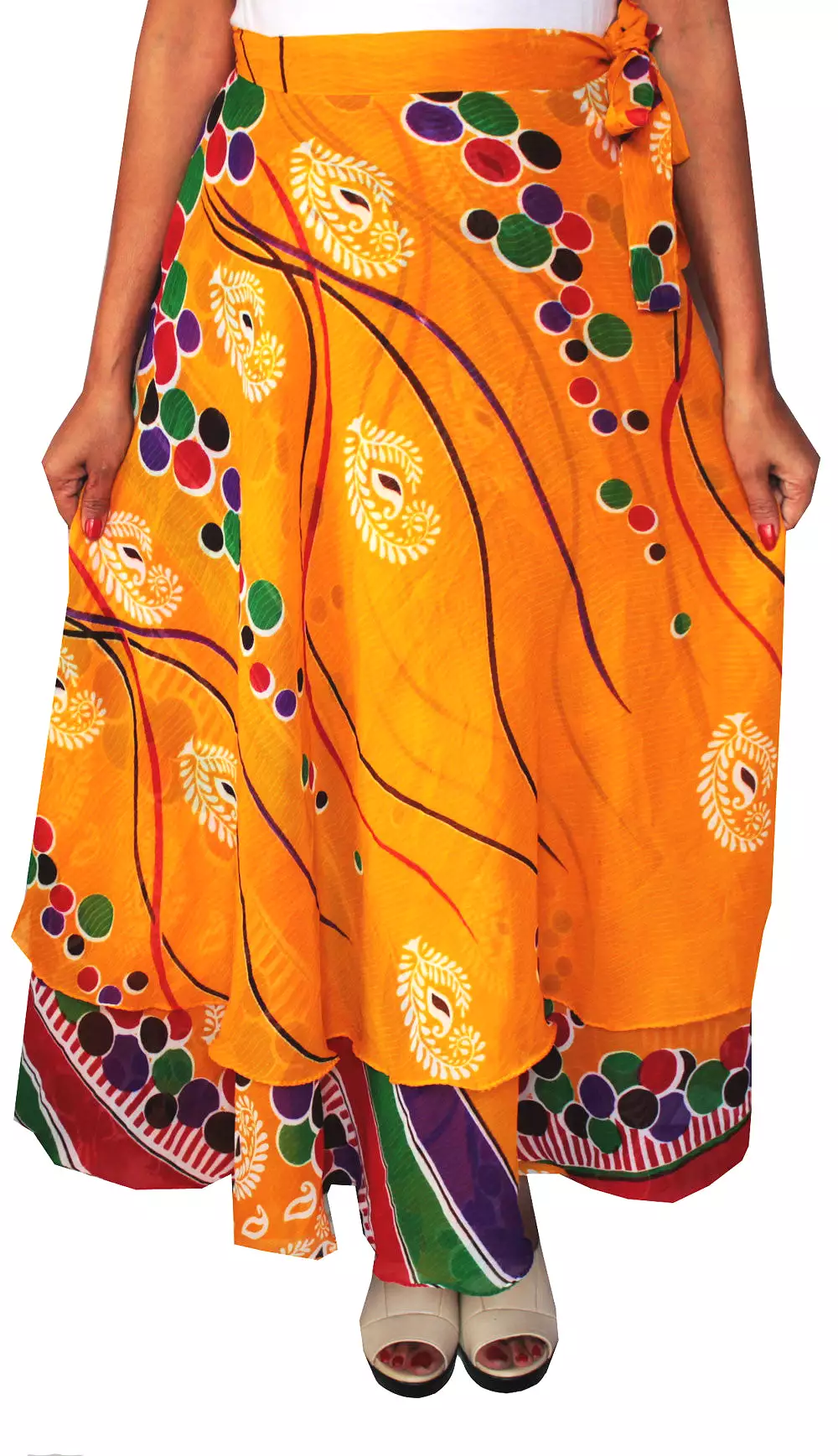 Long Beach Wrap Indian Skirt Womens India Clothes (Orange)