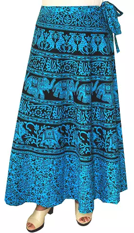 Long Indian Skirt Wrap Around Womens Cotton Clothing (Blue)