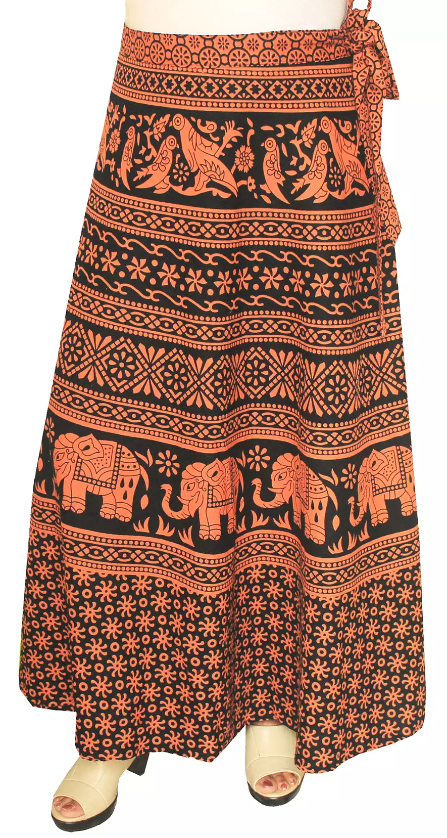 Long Indian Skirt Wrap Around Womens Cotton Indian Clothes (Brown)