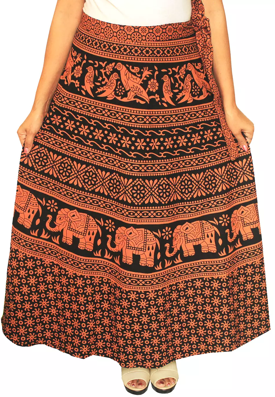 Long Indian Skirt Wrap Around Womens Cotton Indian Clothes (Brown)