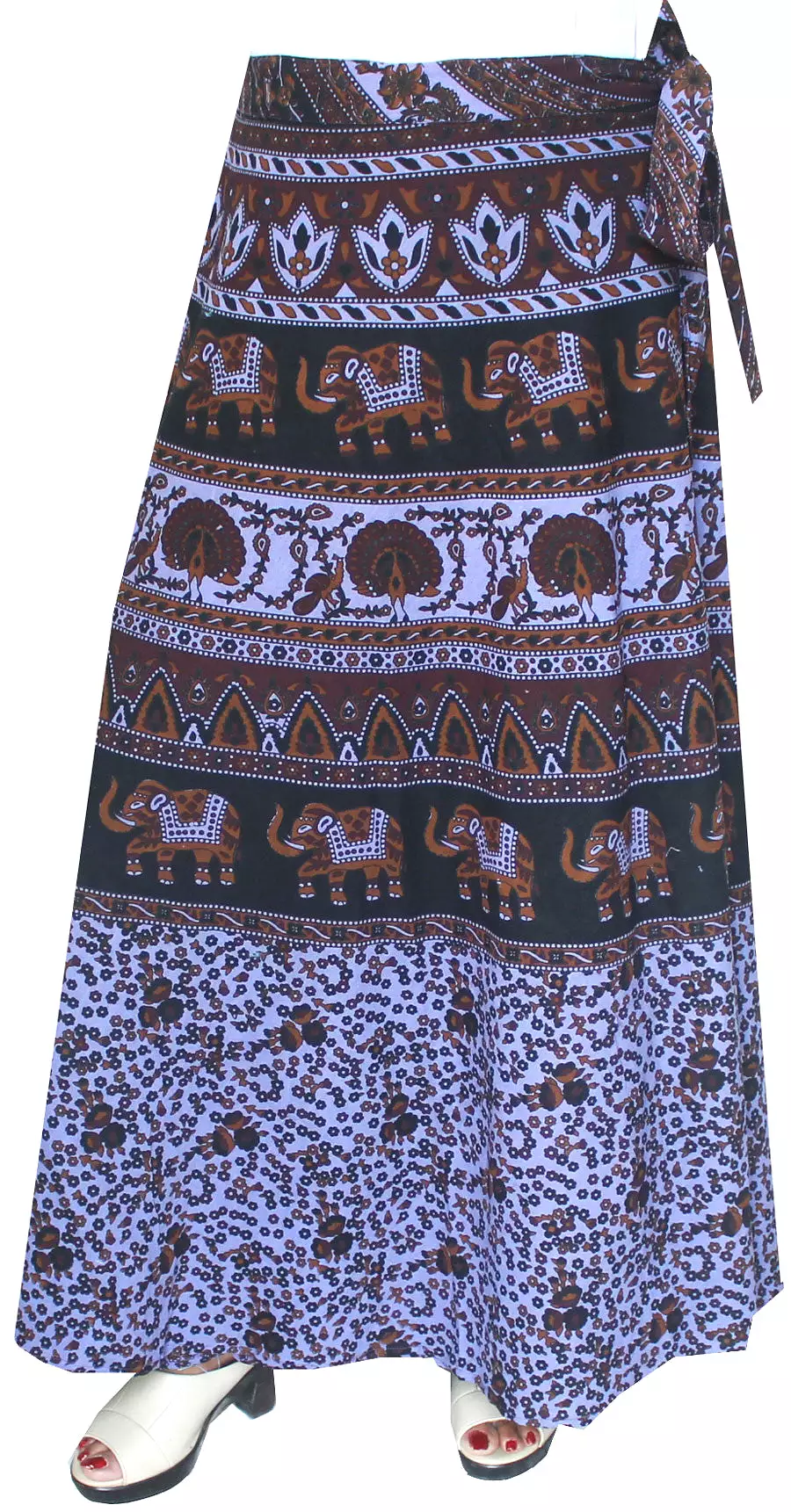 Long Skirt Wrap Around Printed Cotton India Clothes (Blue)