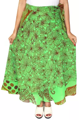 Long Wrap Around Skirt Womens India Clothing (Green)