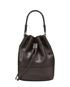 Monili Braided Leather Bucket Bag in Brown