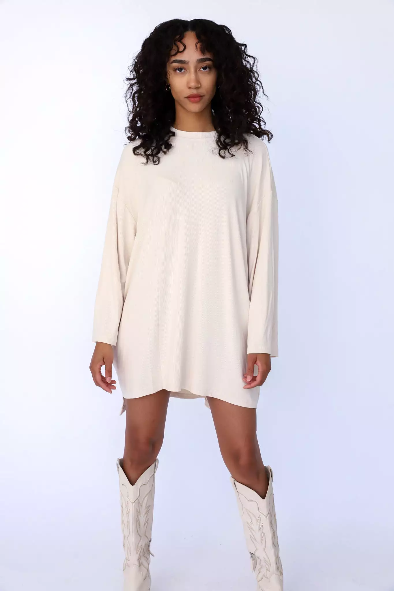 Out Of Pocket Dress Long Sleeve Oatmeal