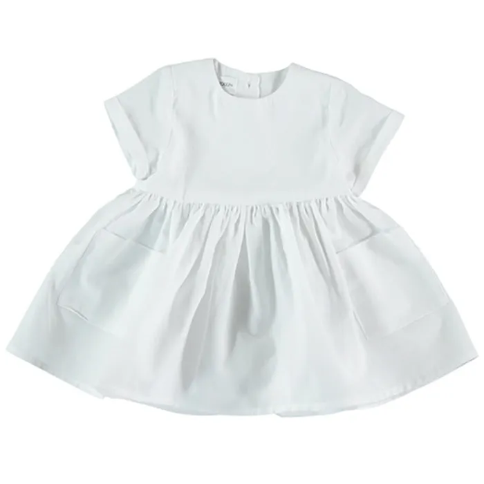 Pequeno Tocon Baby Dress With Pockets White