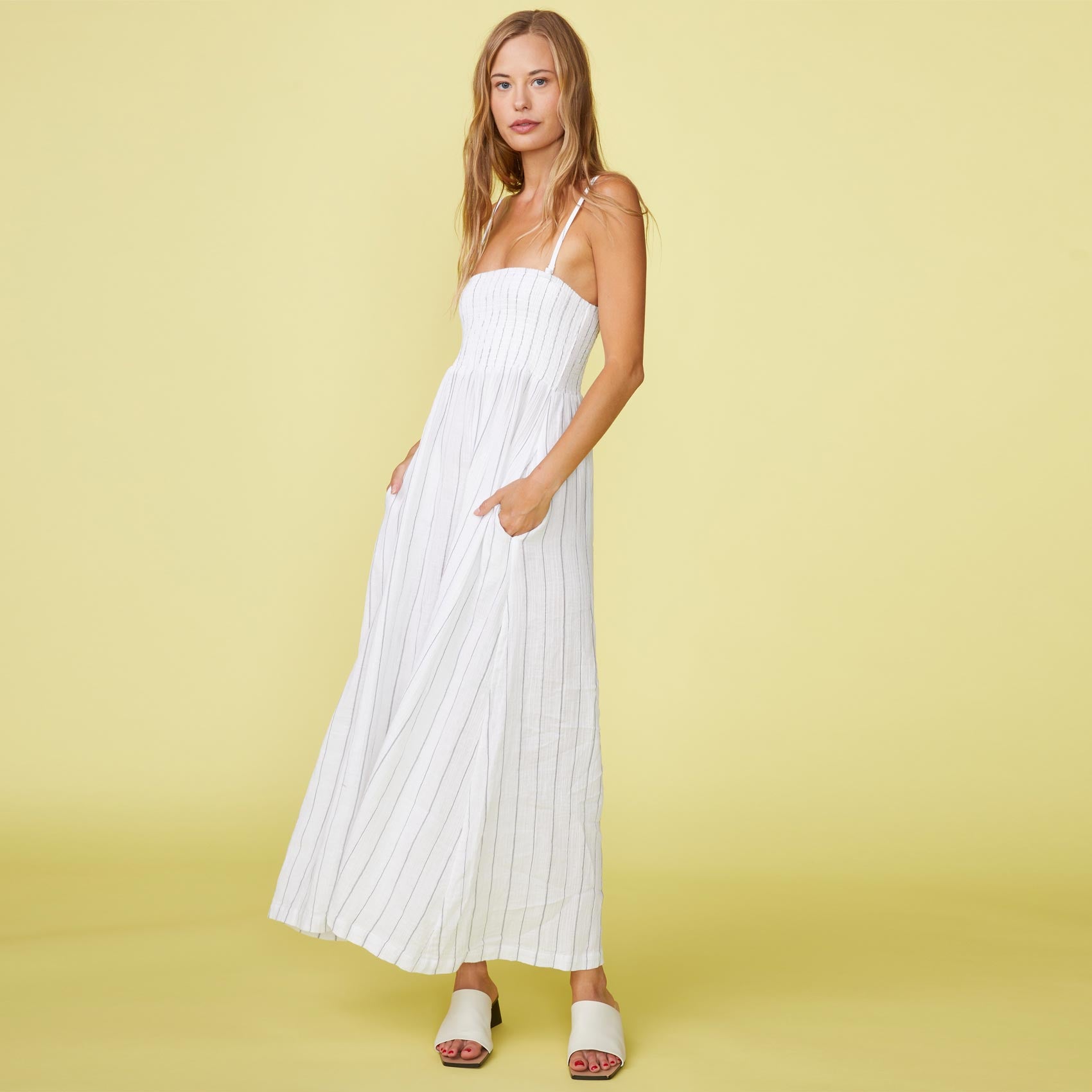 Pinstripe Gauze Smocked Maxi Dress