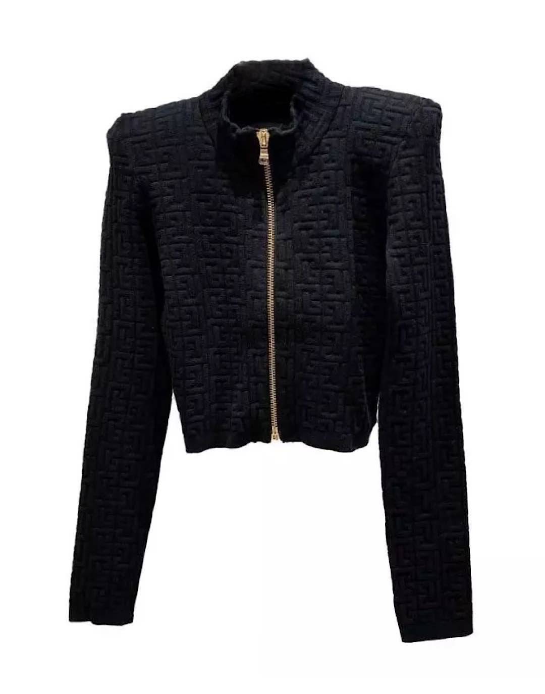 Quilted Crop Big Shoulder Knit Jacket