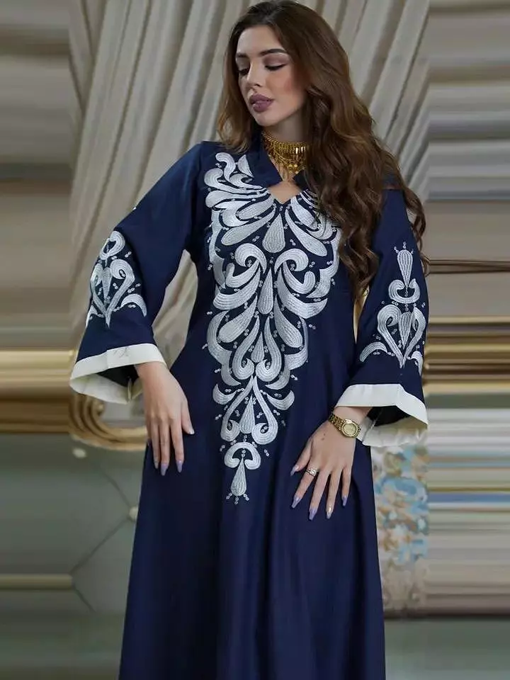 Robe Muslim Abaya Embroidered Kebaya Dress Long Sleeve Gowns AB184