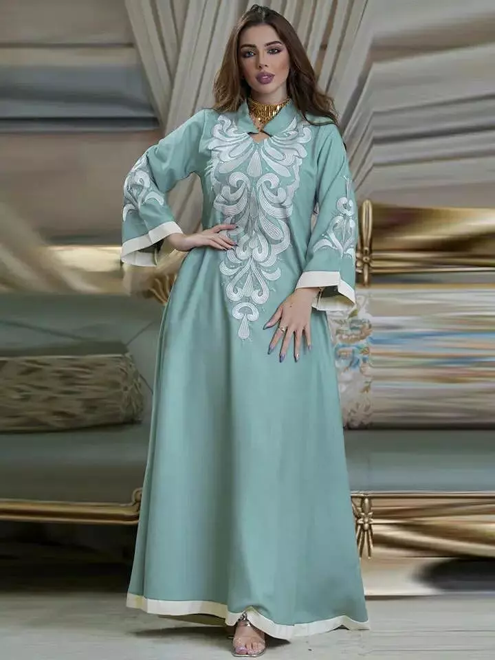 Robe Muslim Abaya Embroidered Kebaya Dress Long Sleeve Gowns AB184