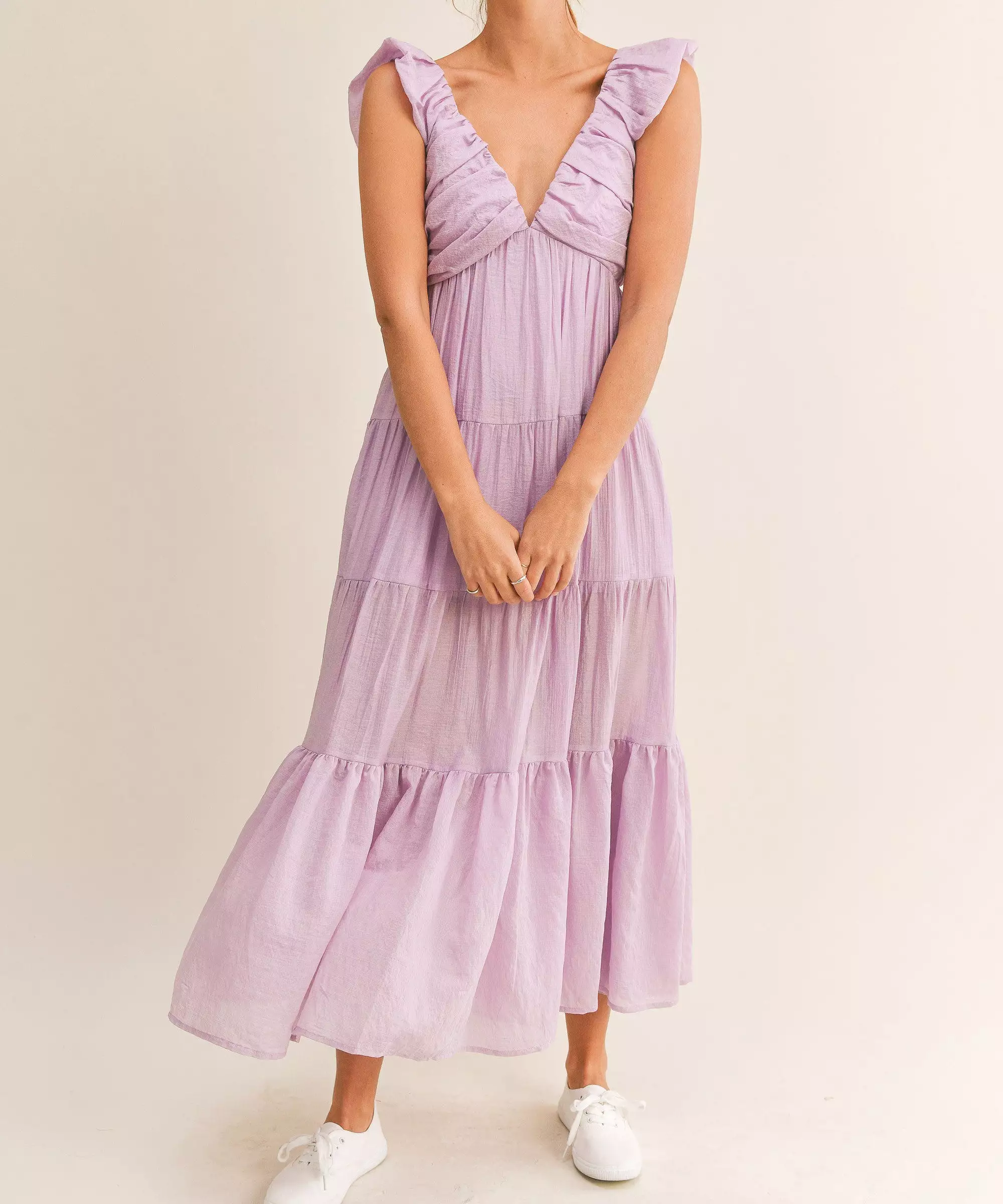 Ruched Pleated Dress - Lavender