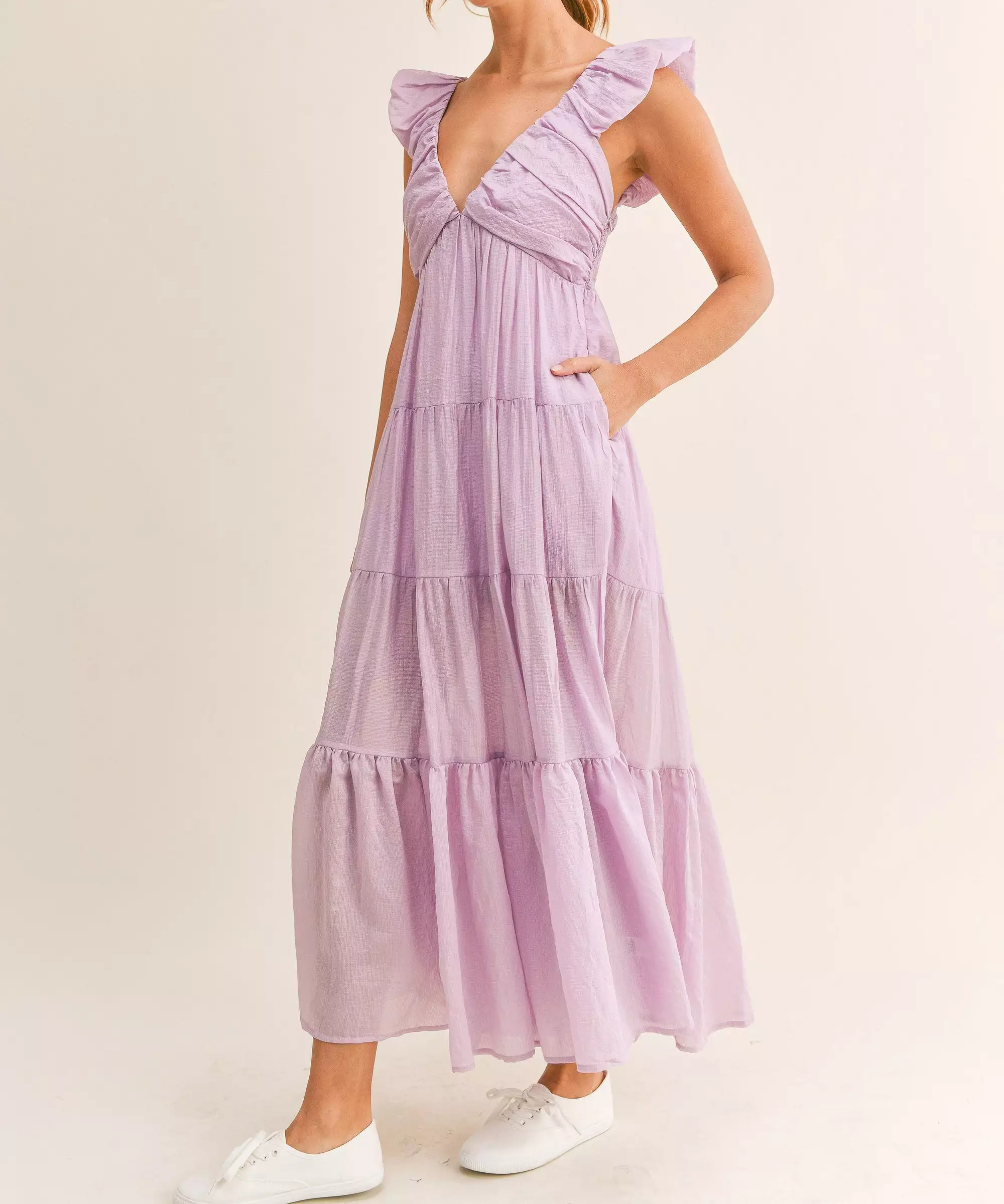 Ruched Pleated Dress - Lavender