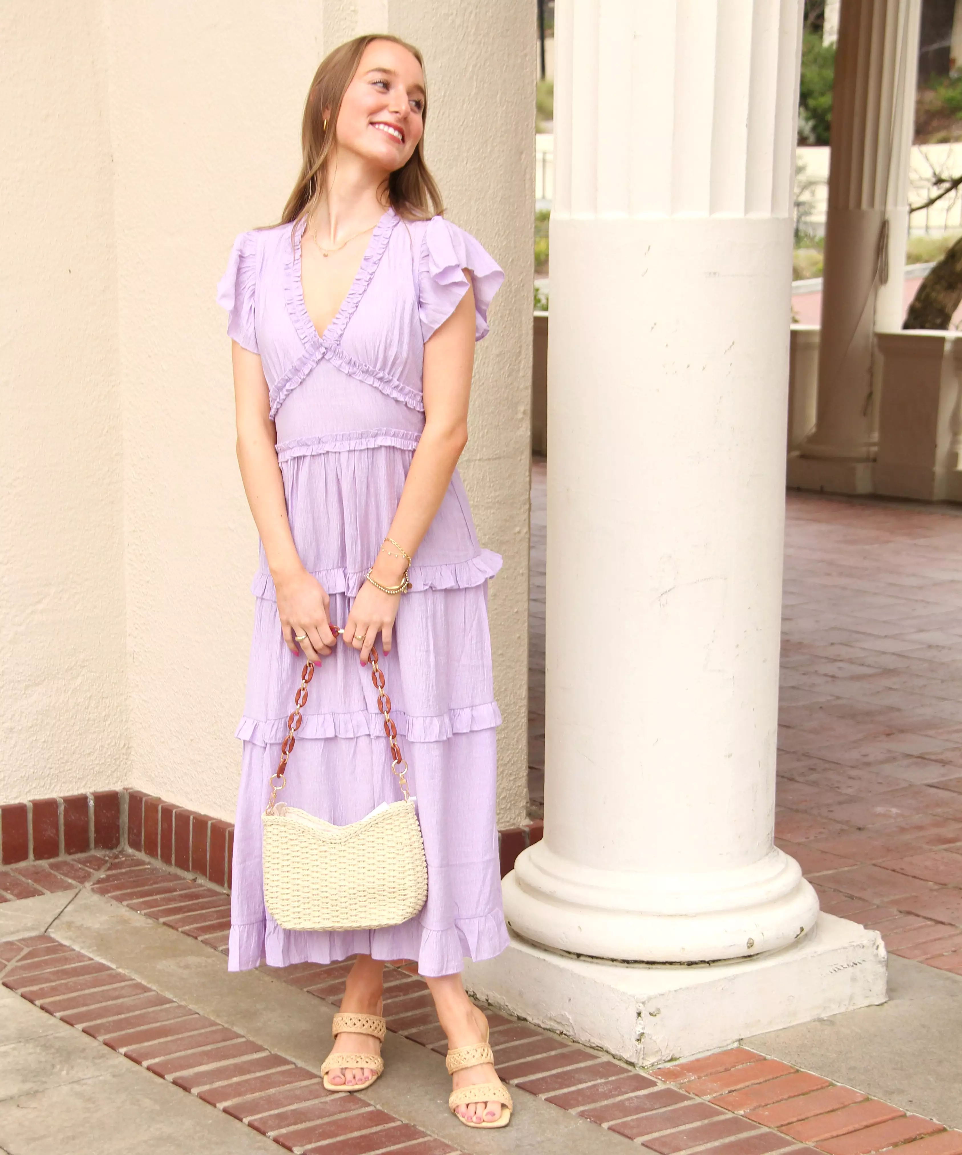 Ruffled Midi Dress - Lavender