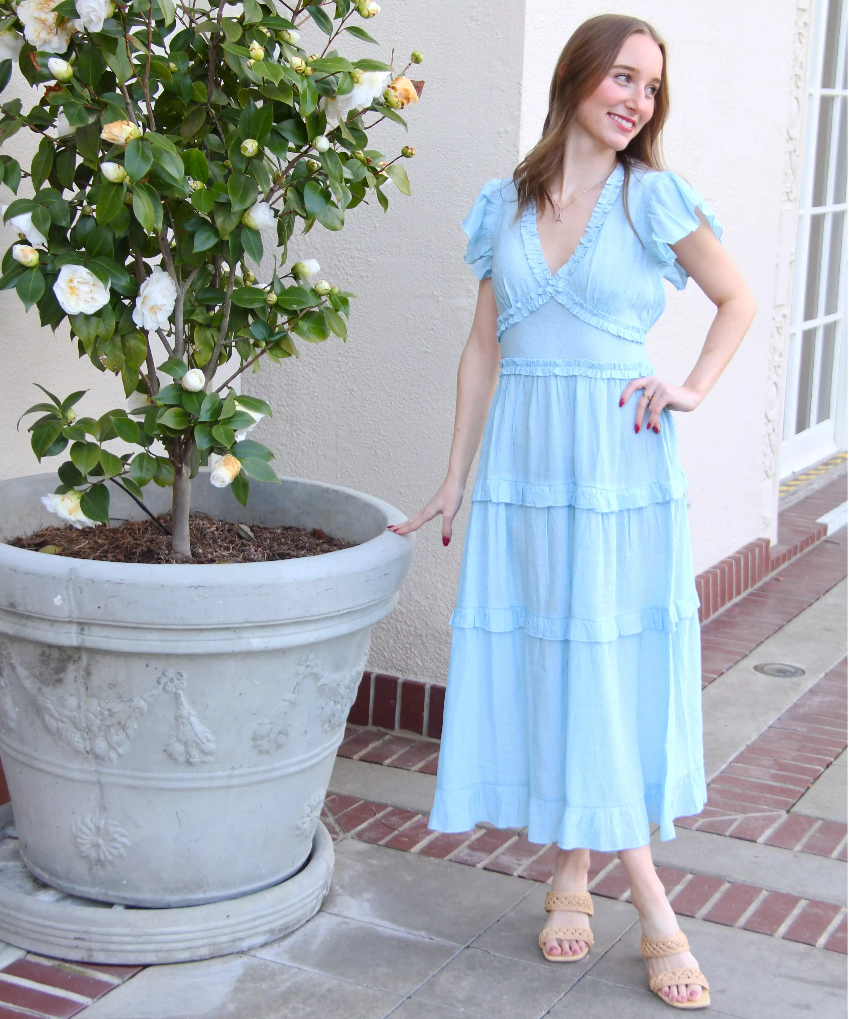 Ruffled Midi Dress - Pastel Blue