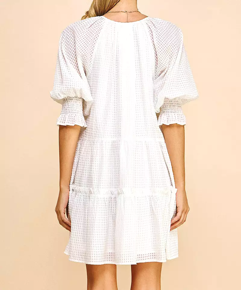 Short Sleeve Tiered Mini Dress - White