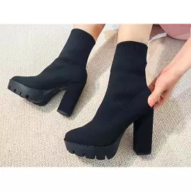 Stretchy Thick Heel Ankle Boots