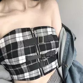 SUMMER CHECKED ZIPPER BRA JACKET BY22173