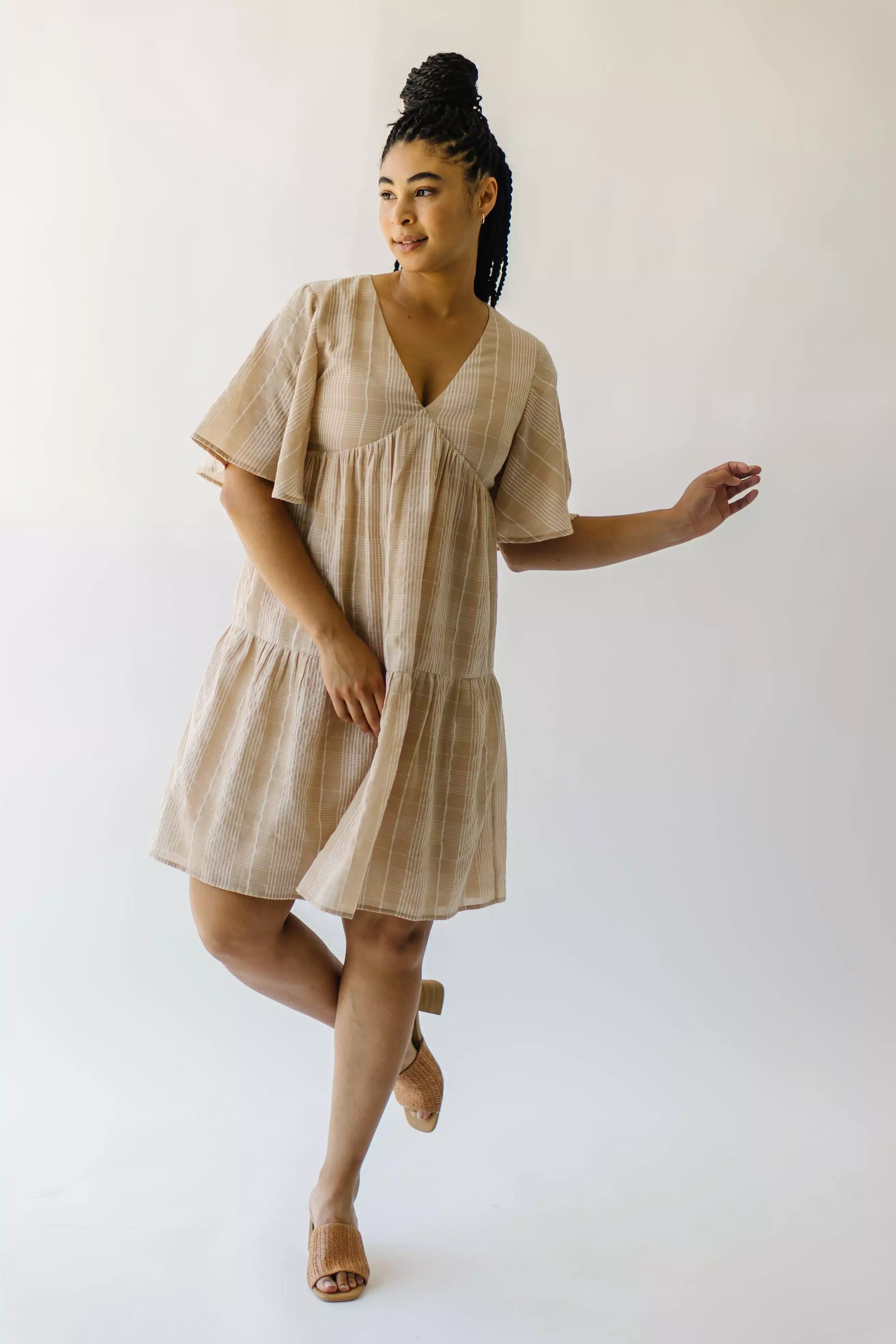 The Ashworth Tiered Dress in Taupe Stripe