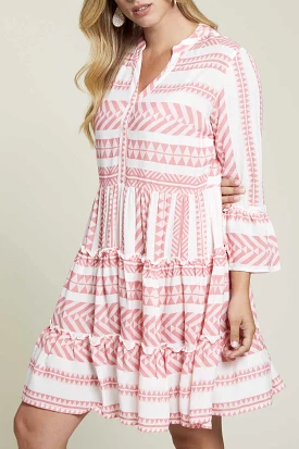 Tribal 3/4 SLV TIERED DRESS-Pink Monet - 7733O-4375